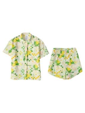 SERRA Ivory Green Pink Yellow Lemon Print Cotton Top Shorts Leisure Set